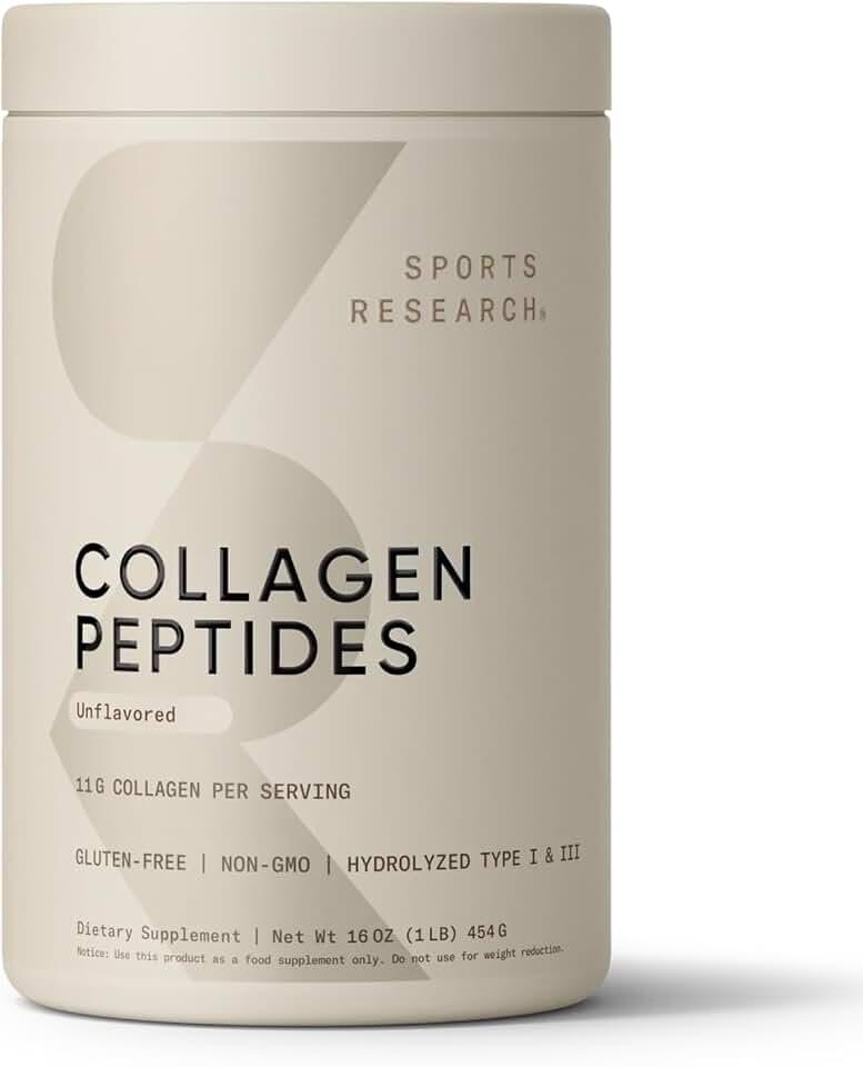 Sports Research Colágeno Hidrolizado en Polvo Sin Sabor Tipo 1 y 3, 454 g | Ingrediente único, sin rellenos ni saborizan