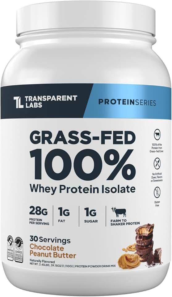 Transparent Labs Aislado de proteína de suero de leche alimentado con pasto: sabor natural, proteína de suero de leche e