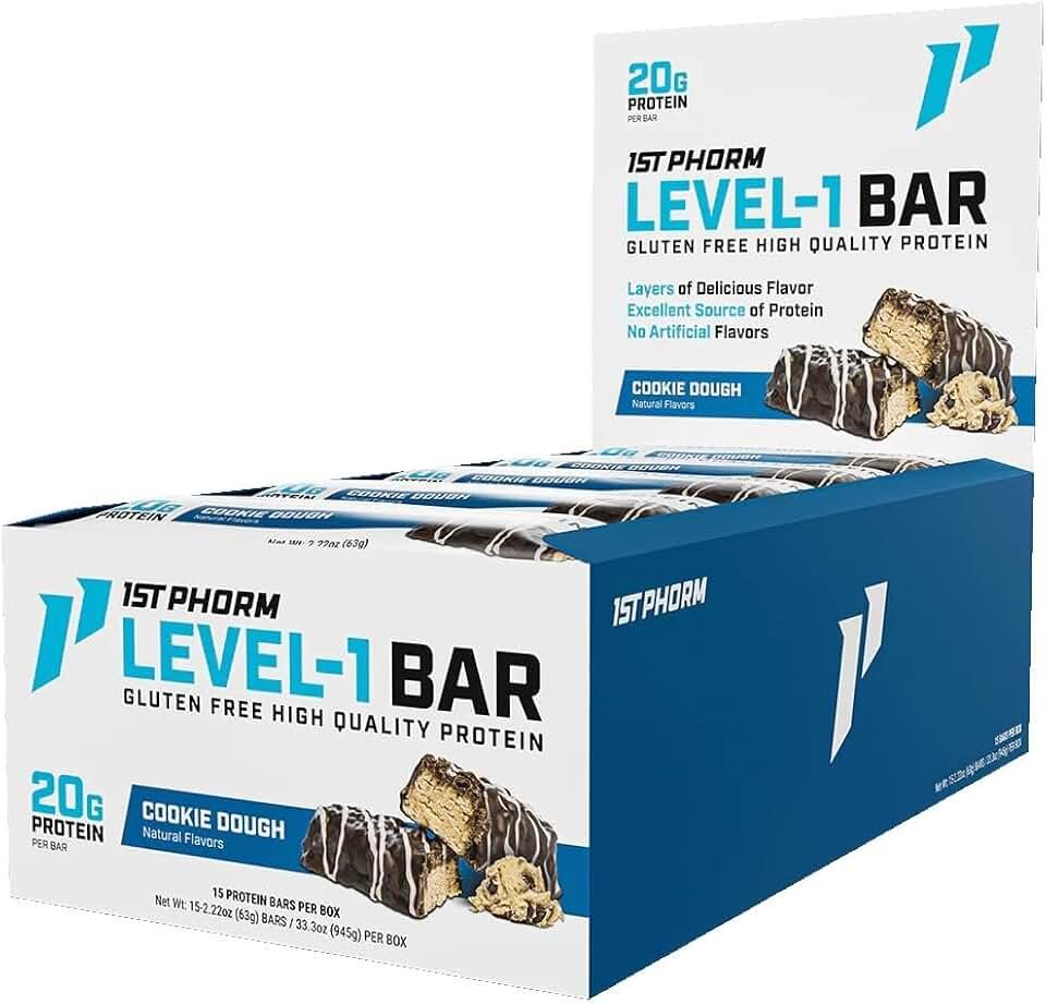 1ST Phorm Level 1 bar barras con 20 gramos de proteina caja con 15 barras sabor cookie dough