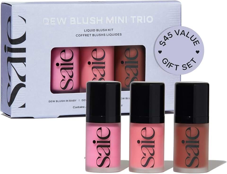 Saie Mini Dew Blush Trio Gift Set with Baby Pink, Neutral Pink &amp; Warm Terracotta Shades, Hydrating Cream Blush Minis