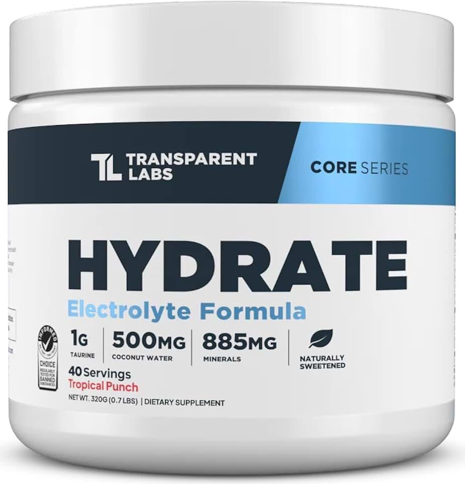 Transparent Labs Polvo De Electrolitos Endulzados Naturalmente Hydrate - Polvo De Electrolitos Hidratante Con Agua De Co