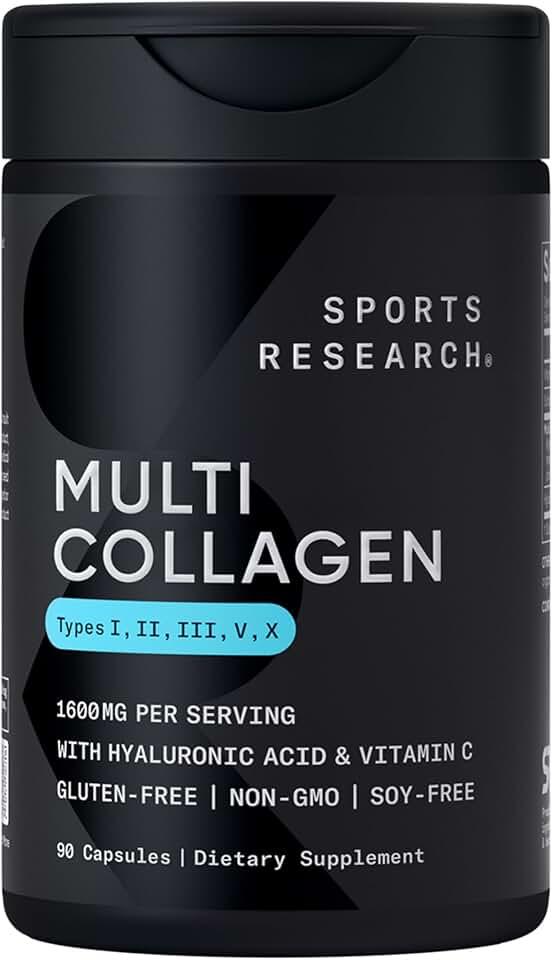 Sports Research ® Píldoras de colágeno múltiple para mujeres y hombres - Péptidos de colágeno (tipo I, II, III, V, X) en