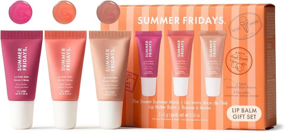 Summer Fridays Sweet Summer Minis, Bálsamo Labial Lip Butter Balm, Berry Sorbet, Peach Granita y Sea Salt Caramel, Edici
