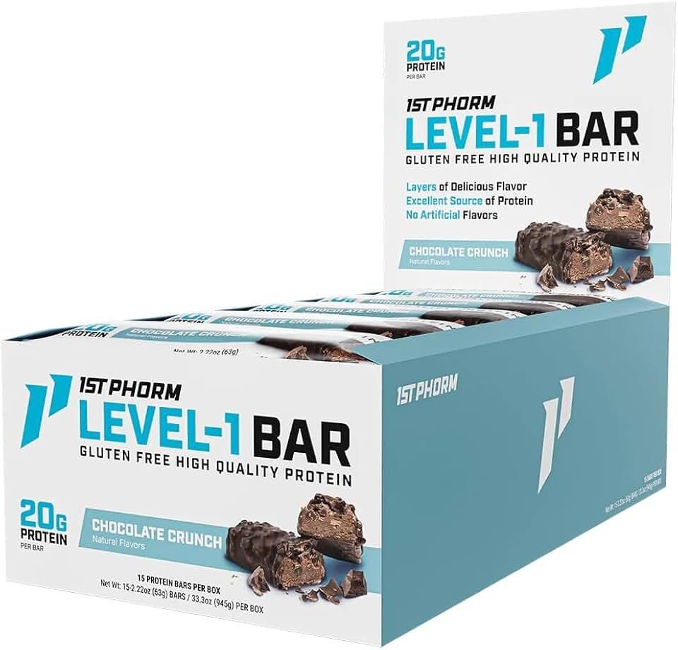 1ST Phorm Level 1 bar barras con 20 gramos de proteina caja con 15 barras sabor Chocolate crunch