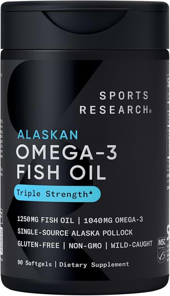 Sports Research Omega-3 Aceite de Pescado Sin Eructos 1250 mg 90 Cápsulas | Aporta 690 mg de EPA y 260 mg de DHA por cáp