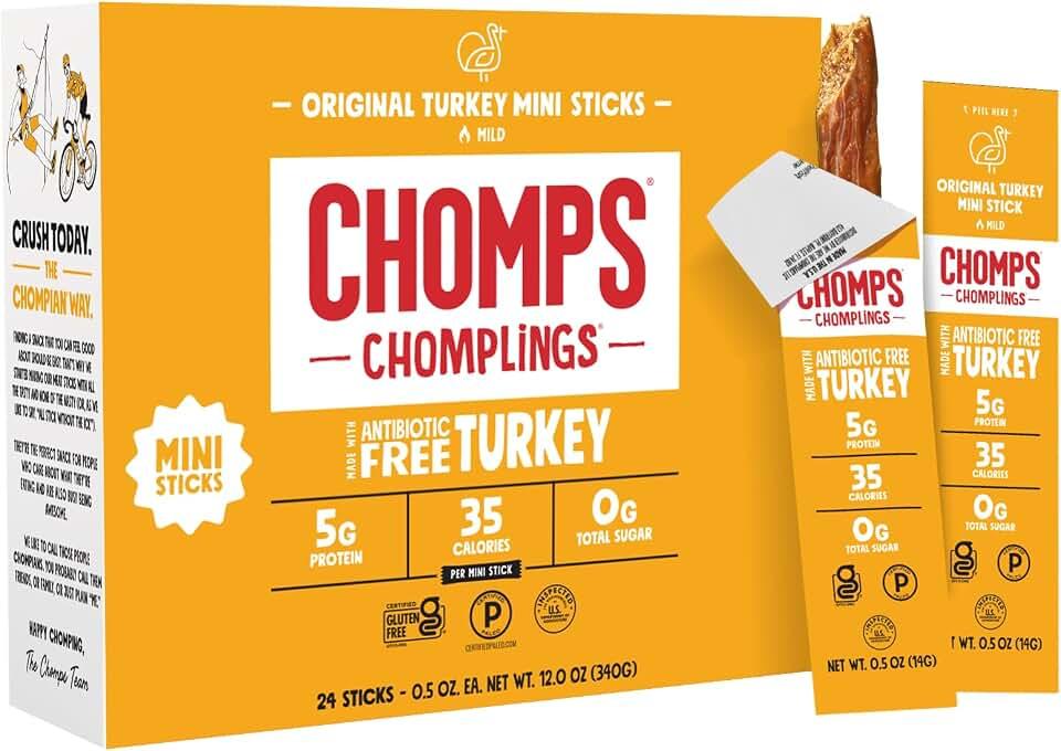 Chomps Snack Size Original Pavo Jerky Meat Snack Sticks, Abf Turkey, Keto, Paleo, Whole30 Aprobado, Bajo En Carb, Alto E