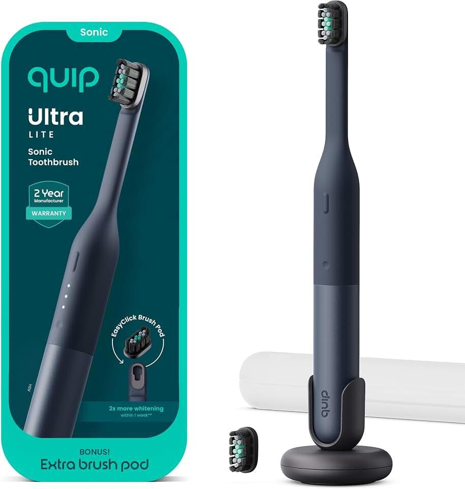 Quip Ultra Lite - Cepillo de dientes eléctrico con estuche - Cabezal de cepillo reemplazable, cerdas suaves, mango de si