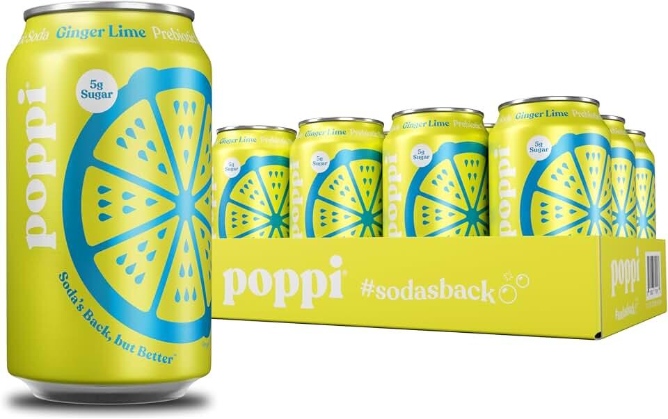 poppi Refresco Prebiótico Con Gas, Vinagre de Sidra de Manzana, Agua Mineral Y Jugo de Fruta, Sabor A Jengibre Y Lima, 3