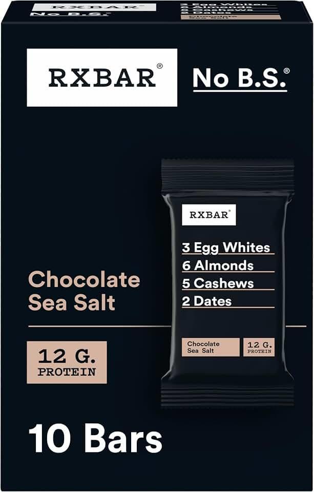 RXBAR Barras de proteína, snack proteico, barras de chocolate con sal marina, caja de 500 g (10 barras)