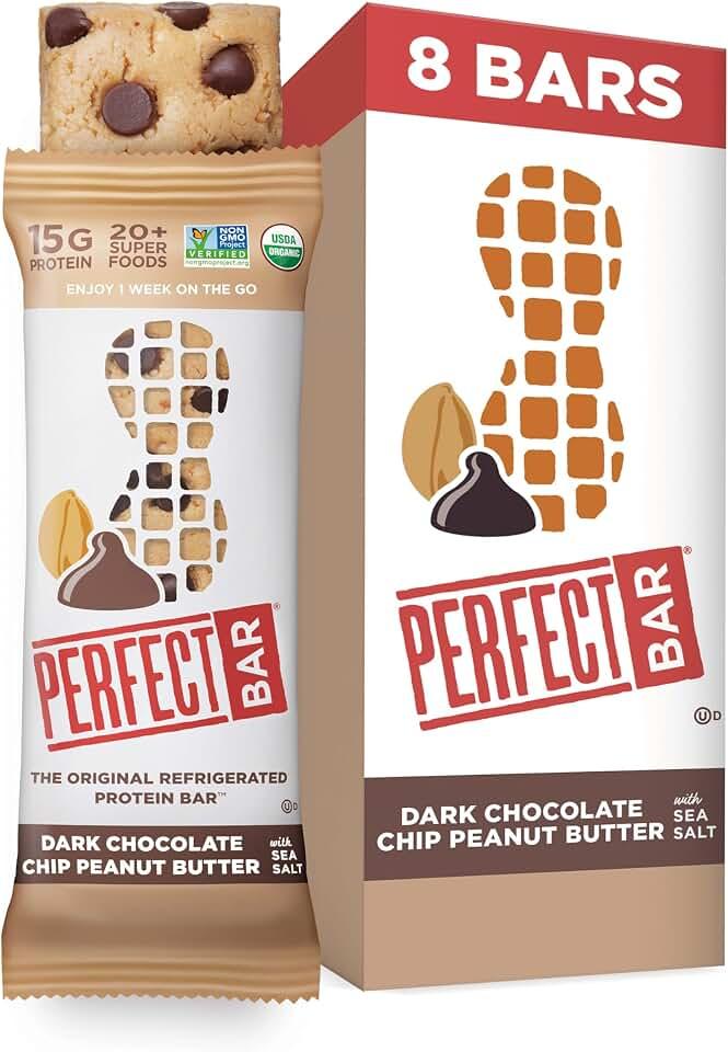 Perfect Bar Original Refrigerated Protein Bar, Dark Chocolate Chip Peanut Butter, 15g Whole Food Protein, Gluten Free, O