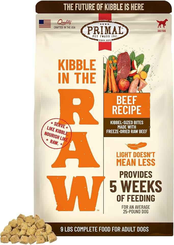 Primal Kibble in The Raw, Freeze-Dried Dog Food, Beef, 9 lb | Whole Food Nutrition, Scoop &amp; Serve, Made with Raw Pro