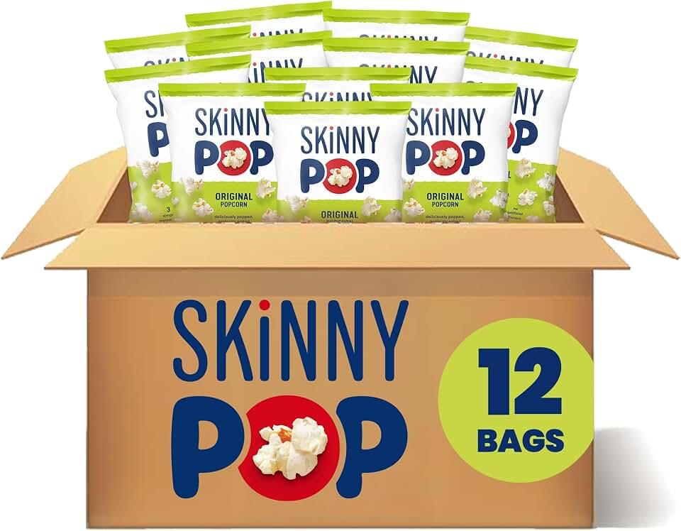SkinnyPop Popcorn, Gluten Free, Dairy Free, Non-GMO, Healthy Snacks, Skinny Pop Original Popcorn, 1oz Individual Size Sn