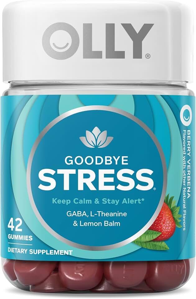 OLLY Goodbye Stress Gummy Supplement, with GABA, L-THEANINE and Lemon Balm; Berry Verbena; 42 count, 21 day supply (pack