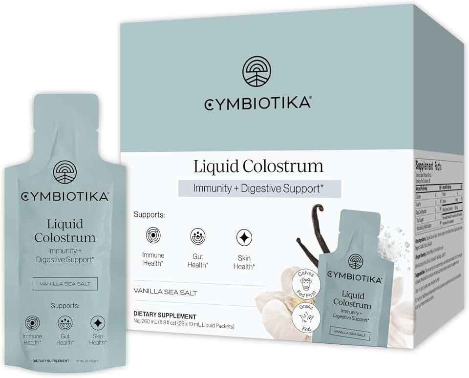 CYMBIOTIKA Calostro líquido, 1.5 g de calostro de espectro completo, calostro bovino alimentado con pasto para la salud 