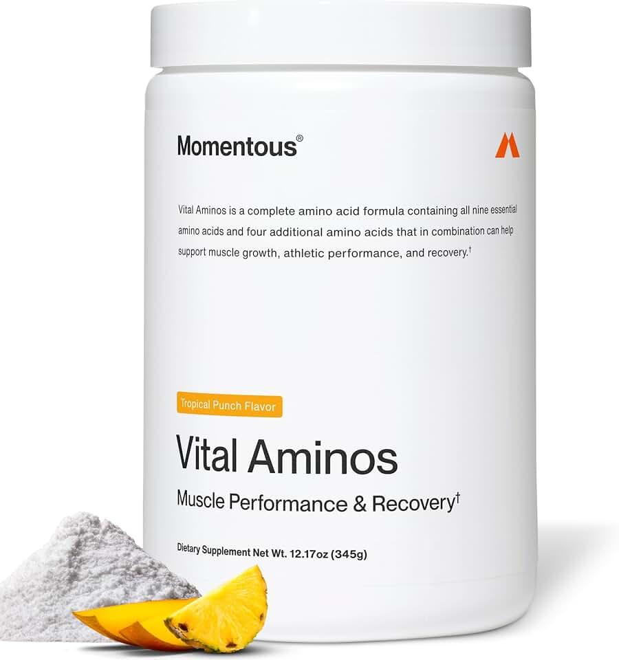 Momentous- “Suplemento Vital Aminos en Polvo BCAA y EAA, Punzón Tropical Certificado NSF, Sin OGM, Sin Gluten