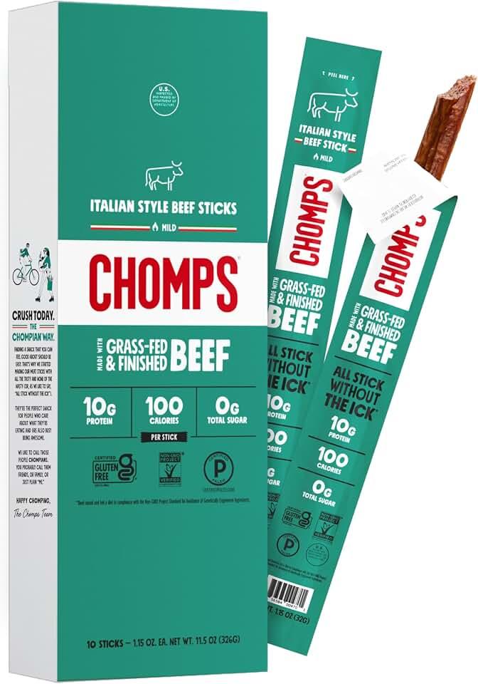 Chomps Sticks De Snack De Carne Italiana Alimentados Con Hierba Y Terminados Paquete De 10 - Keto, Paleo, Whole30, 10G D