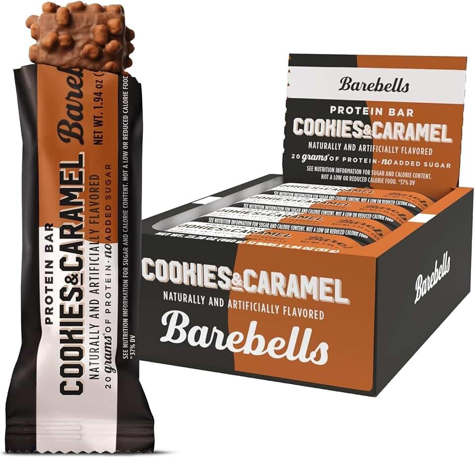 Barebells On The Go Snack &amp; Breakfast - Barra de proteína de sabor a galletas y caramelo, 12 unidades, barras de 1.9