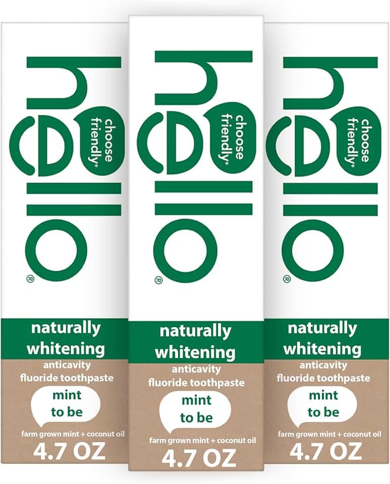 Hello Naturally Whitening Fluoride Toothpaste, Natural Peppermint Flavor and Tea Tree Oil, Peroxide Free, Gluten Free, S
