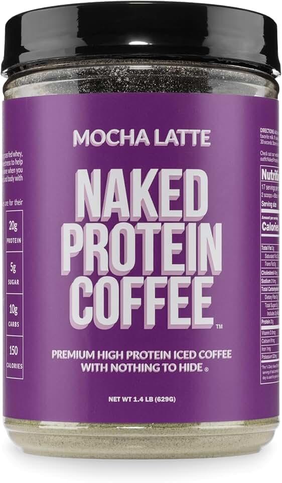 Naked Nutrition Café Mocha Latte Protein - Café Instantáneo Premium - Batido De Proteínas, Café Helado, Bebidas Proteína