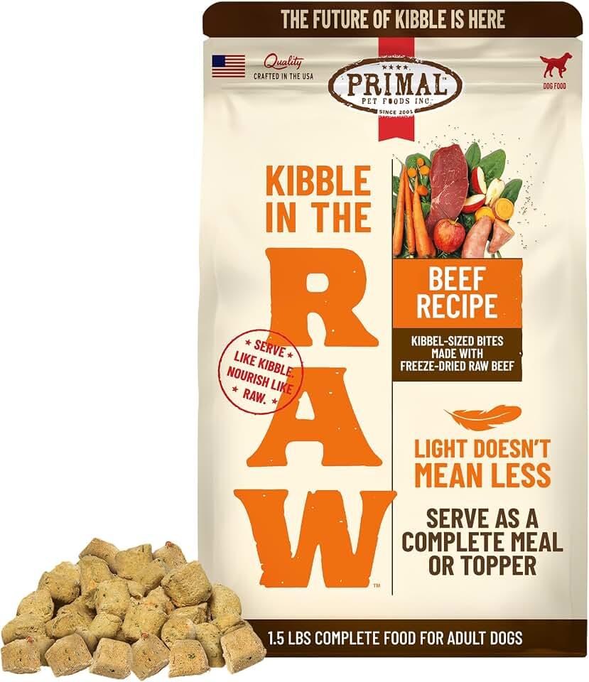 Primal Kibble in The Raw, Freeze-Dried Dog Food, Beef, 1.5 lb | Whole Food Nutrition, Scoop &amp; Serve, Made with Raw P