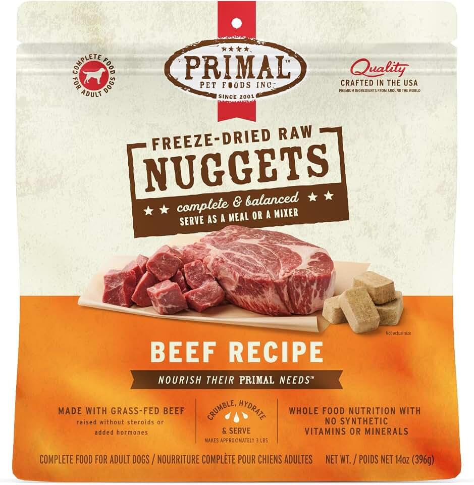 Primal Freeze Dried Raw Dog Food Nuggets, Beef, 14 oz | Complete &amp; Balanced Nutrition, Meal, Topper or Treat, Grain-