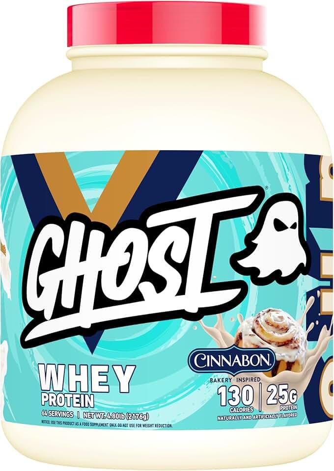 GHOST Proteína de suero en polvo, cinabon, tubo de 4 libras, 25 g de proteína, aislado con sabor a rollo de canela, mezc