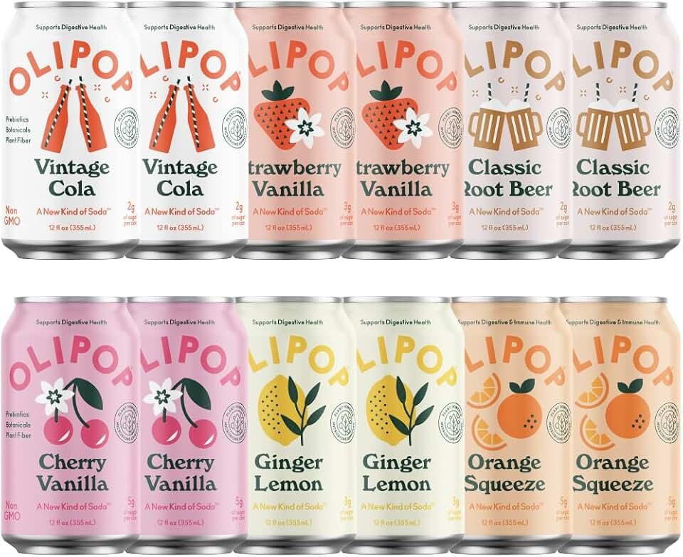 OLIPOP - Paquete variado de 6 soda Flavor, soda sana, bebidas prebióticas, apoya la salud digestiva y la salud intestina