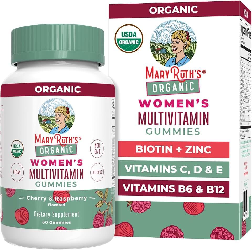 MaryRuth Organics | Women's Multivitamin Gummies, Cherry &amp; Raspberry, 60 ct | Gomitas multivitamínicas para muj