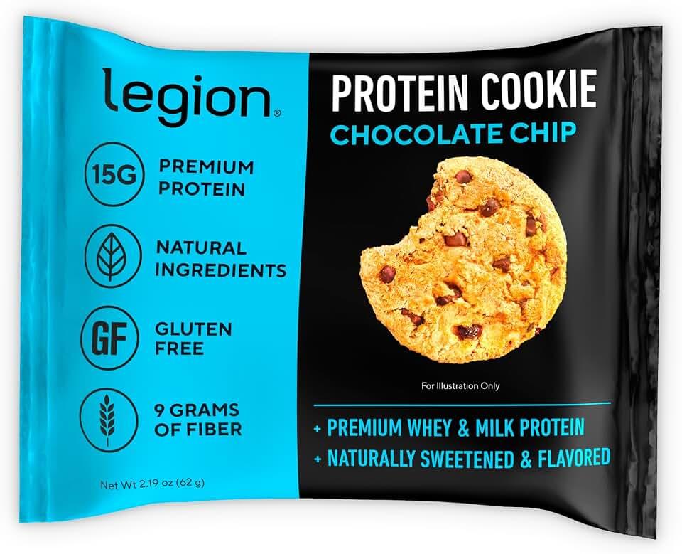 LEGION Galletas Proteicas Con Chispas De Chocolate: Snacks Ricos En Proteínas Para Adultos Con Fibra Prebiótica. Galleta