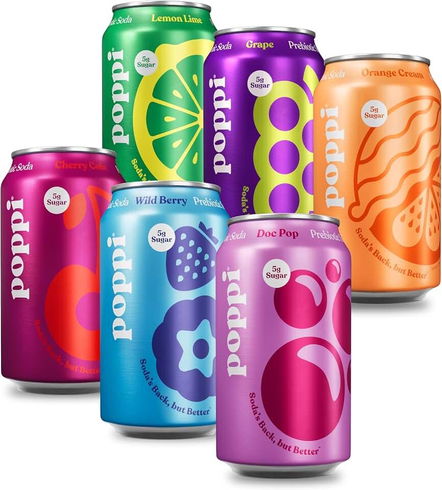 poppi- POPPI Soda prebiótica con gas, bebidas con vinagre de sidra de manzana, agua mineral y jugo de frutas, Crowd