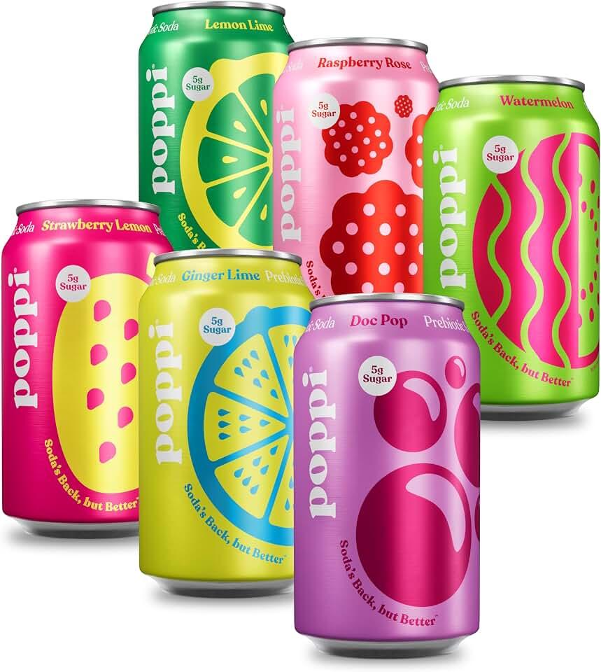 poppi- POPPI Soda prebiótica con gas, bebidas con vinagre de sidra de manzana, agua mineral y jugo de frutas, para fiest