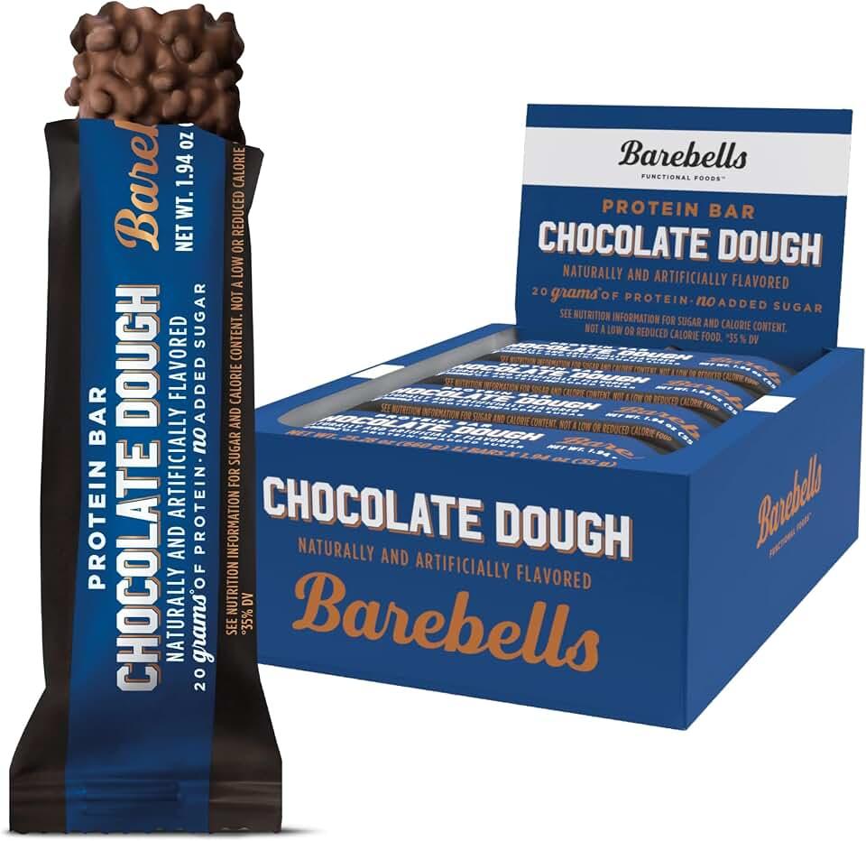 BAREBELLS- “Barras de Proteína Barebells Masa de Chocolate con 1g de Azúcares Totales 12 Recuento, Barras de 1.9oz Snack