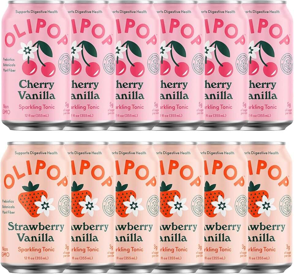 OLIPOP - Pink Pops, Strawberry Vanilla &amp; Cherry Vanilla, Paquete De Variedad De Soda Saludable, Refresco Prebiótico,
