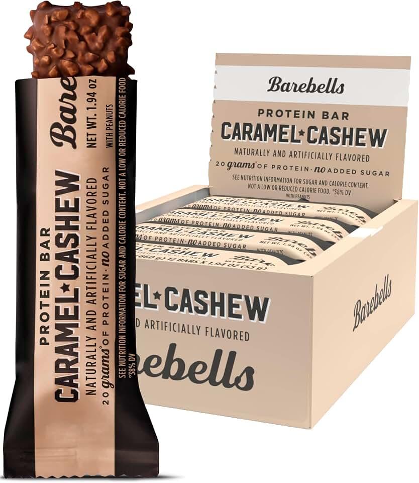 BAREBELLS Barritas de proteína Barebells con sabor a caramelo y anacardos, 12, 1,9 oz, con 20 g de alto contenido de pro