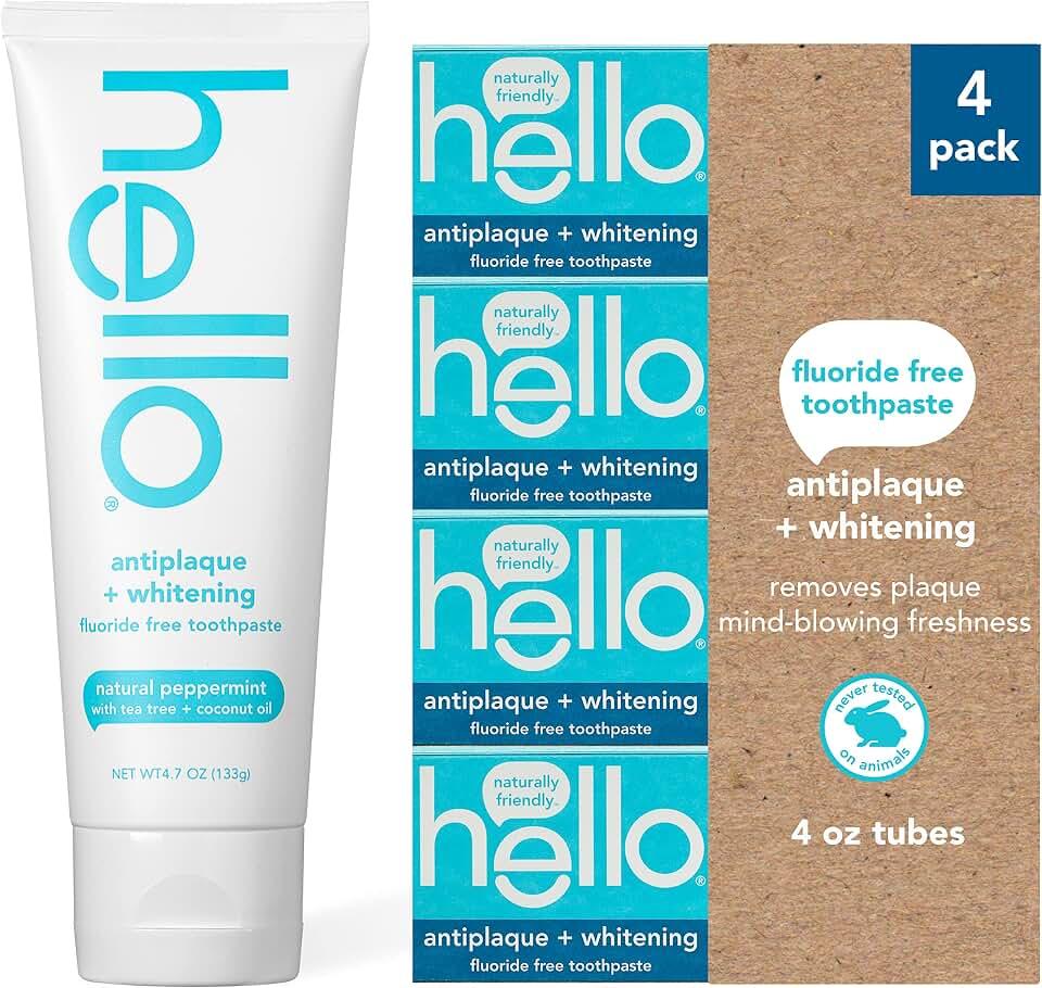 Pasta dental Hello Oral Care blanqueadora sin fluoruro y última intervensión de SLS, Paquete de 4