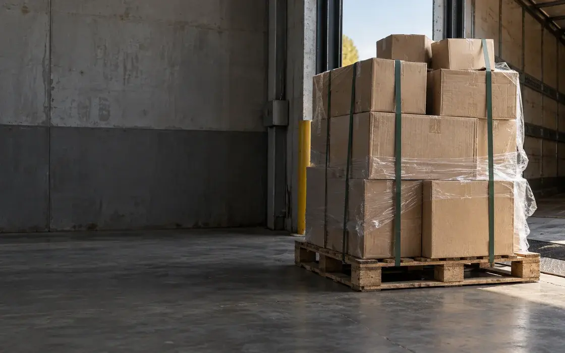 Bodega con cajas listas para envío (ilustrativa)